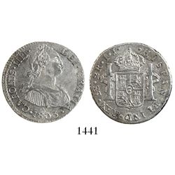 Lima, Peru, bust 2 reales, Charles IV, 1803IJ.