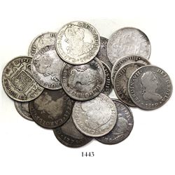 Large lot of 17 Lima, Peru, bust 2 reales, Charles III through Ferdinand VII, various dates.