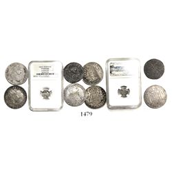 Mixed lot of 5 Spanish-related coins, as follows: Lima, Peru, bust 8 reales, Charles IV transitional