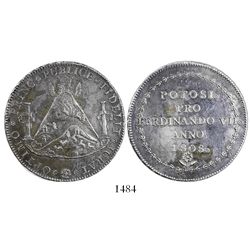 Potosi, Bolivia, silver 8R-sized proclamation medal, Ferdinand VII, 1808.