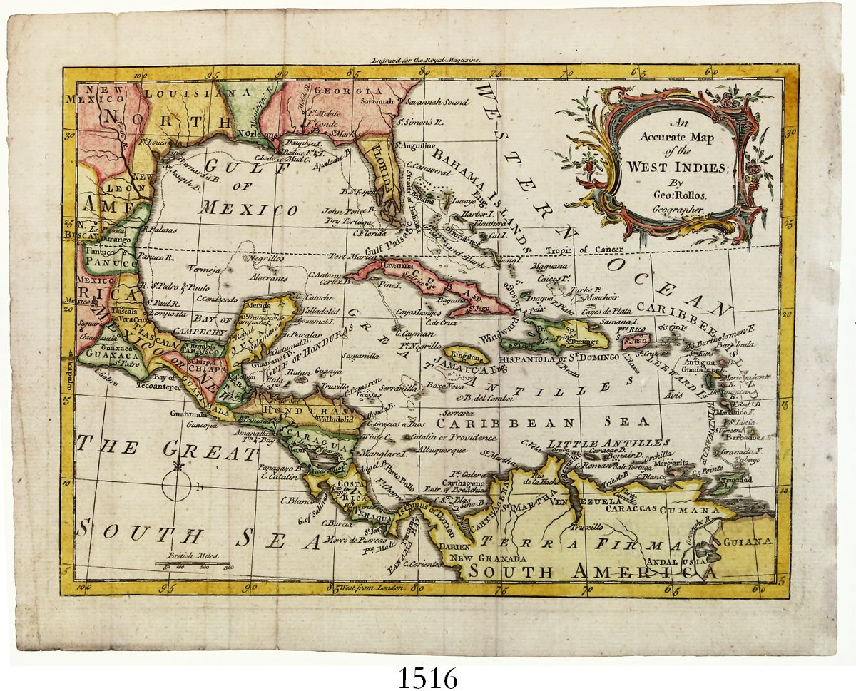 Small, British map entitled An Accurate Map of the West Indies by