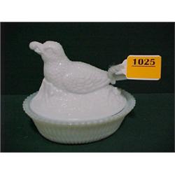 6"L Milk Glass Bird On Nest...