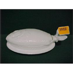 8 1/2" Milk Glass Fish Box...