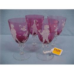 Four 6  Mary Gregory Goblets...