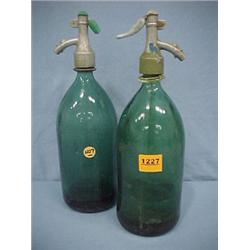 Two 13 1/2"H Green Seltzer Bottles...