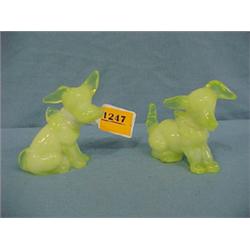 Two 3 1/2 H Vaseline Opalescent Dogs...