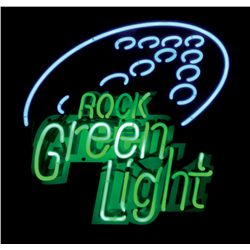 Breweriana neon flashing sign, "Rock Green Light," NOS cond, 21"H x 21.5"W.
