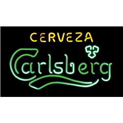 Breweriana neon sign, "Cerveza Carlsberg," NOS cond, 15"H x 24.5"W.