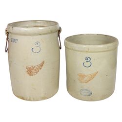 Stoneware (2), Red Wing 3 gal churn w/large wing, no oval & Patented Dec 21st, 1915 on side, no lid,