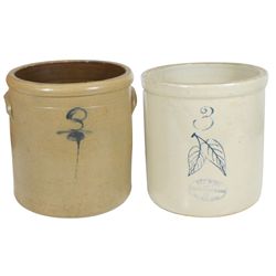 Stoneware crocks (2), 3 gal salt glaze target crock, unmarked, Exc cond w/minor inside rim roughness