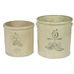 Stoneware crocks (2), both Red Wing w/Elephant Ear design, 3 gal Union Stoneware oval  w/black lette