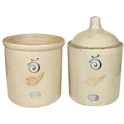 Stoneware jug & crock (2), both Red Wing w/large wings & Union Stoneware ovals, jug has small chip o
