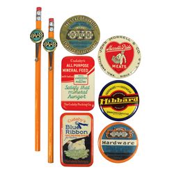 Advertising celluloid pocket mirrors, whetstones & pencil clips (8), (2) Our Very Best Hardware mirr