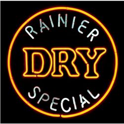 Neon sign, "Rainier Dry Special," Exc cond, 23"H x 23"W.