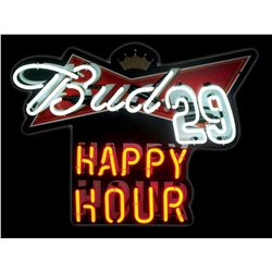 Breweriana neon sign, Racing Kevin Harvick "Bud 29 Happy Hour," NOS cond, 20.5"H x 26.5"W.