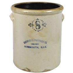 Stoneware, Monmouth Pottery 8 gal crock, stenciled no. 8, Exc cond w/minor loss on one tab handle & 