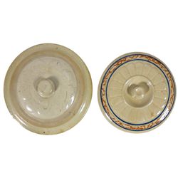 Stoneware lids (2), Red Wing Sponge band w/petals, Exc cond w/no chips or cracks, 7.5"Dia &  Red Win