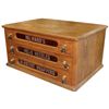 Image 1 : Country store cabinet, Milward's Helix Needles In Patent Wrappers, 3-drwr oak case w/teardrop pulls,