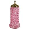 Image 1 : Straw holder, cranberry & white swirl w/nickel-plated lid, ground lip & bulbous base, unusually larg