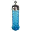 Image 1 : Straw holder, Victorian blown glass, Inverted Thumbprint pattern, peacock blue w/silver-plated domed