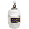 Image 1 : Syrup dispenser, Magnus Root Beer, ceramic barrel-shape w/ball-style replacement pump, some wear on 