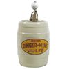 Image 1 : Syrup dispenser, Ginger-Mint Julep, ceramic barrel-shape w/ball-style replacement pump, "Property of