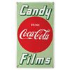 Image 1 : Coca-Cola sign, porcelain "Candy-Films" w/"Drink Coca-Cola" button at center, c.1950's, a seldom see