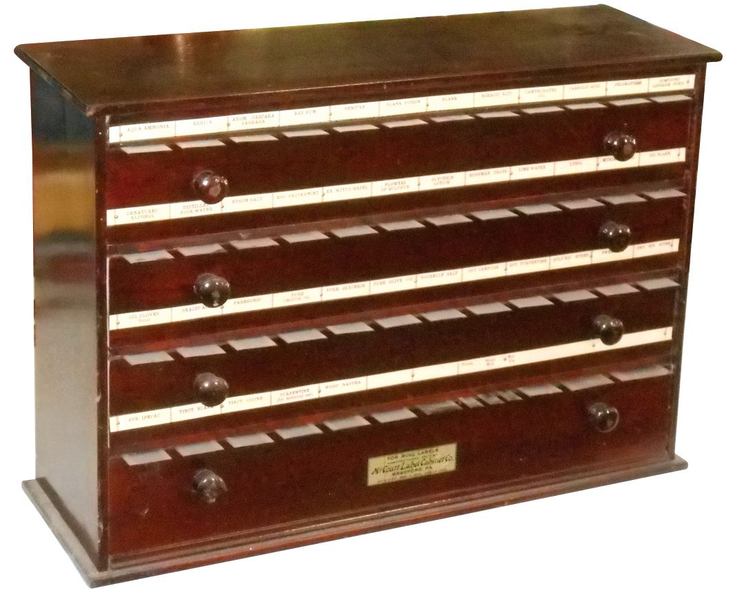Drug Store Mccourt Label Cabinet Wood 4 Drwr From Mccourt Label