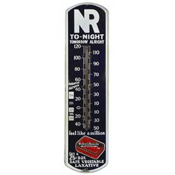 Drug store thermometer, Nature's Remedy Safe Vegetable Laxative, porcelain w/colorful 25 Cent pkg gr