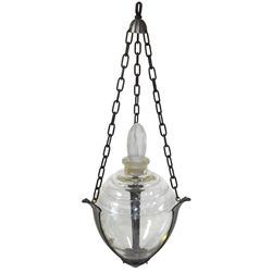 Apothecary hanging show globe, Art Deco design, glass globe in cast aluminum hanger, c.1920's, Exc c