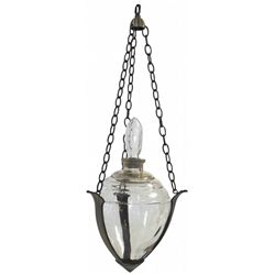 Apothecary hanging show globe, Art Deco design, glass globe in cast aluminum hanger, c.1920's, VG/Ex