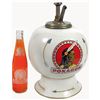Image 1 : Syrup dispenser, Pokagon Orange, ceramic ball-shape w/old plunger-style pump, correct Orange button 
