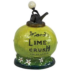 Syrup dispenser, Ward's Lime-Crush, Color Added Version, lime-shape, c.1910, old ball-style pump, Ex