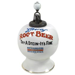 Syrup dispenser, Liberty Root Beer, "Try A Stein-It's Fine," mfgd by Richardson Corp.-Rochester, NY,