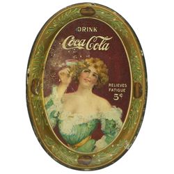 Coca-Cola change tray, c.1907, "Drink Coca-Cola Relieves Fatigue 5 Cents", litho on metal by Chas. W