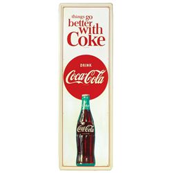Coca-Cola sign, "things go Better with Coke", self-framed metal, c.1964, Exc+/Near-Mint cond, 54"H x