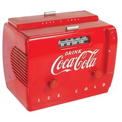 Coca-Cola cooler radio, c.1950's, Exc working cond w/a few very minor paint chips, 10"H x 12"W x 8"D