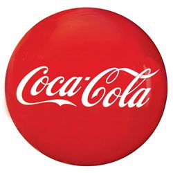 Coca-Cola button sign, enamel on metal, Exc restored cond, 36"Dia.