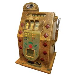 Coin-operated slot machine, Mills Hightop w/Diamond Front, 25 Cent, c.1940's, painted case, Good wor