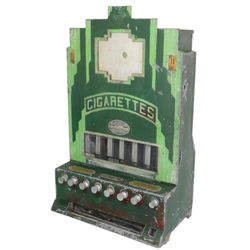 Coin-operated machine, Art Deco cigarette vendor, mfgd by Rowe & distributed by Uneeda Vending Servi