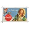 Image 1 : Coca-Cola sign, cdbd in metal frame, c.1954, "So Delicious", ski scene w/pretty girl, Exc color & co