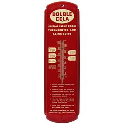 Soda fountain thermometer, Double Cola Special Syrup Room Aging Guide, litho on metal, Exc cond, 5"W