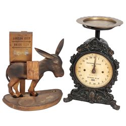 Household scale No.49, fancy cast iron w/brass tray, weighs up to 20 lbs, British Made, Exc cond, 11