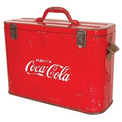 Coca-Cola airline cooler, c.1940-1950, complete w/bottle opener, Good orig cond, 13"H x 17"W x 6.5"D