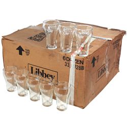 Coca-Cola glasses (72), "Enjoy Coca-Cola" bell-shaped tumblers, clear w/white script, NOS in orig bo