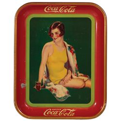 Coca-Cola serving tray, c.1929, pretty bathing suit girl, litho on metal by American Art Works-Cosho