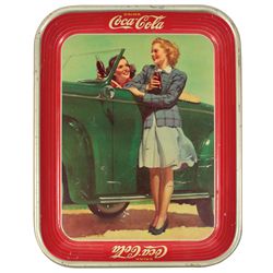 Coca-Cola serving tray, c.1942, litho on metal, Good cond w/scratches, 13"H x 10.5"W.