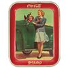 Image 1 : Coca-Cola serving tray, c.1942, litho on metal, Good cond w/scratches, 13"H x 10.5"W.