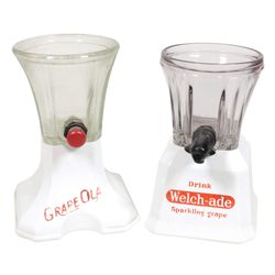 Syrup dispensers (2), Grape Ola frosted glass dispenser (no spigot) & Welch-Ade Sparkling Grape clea