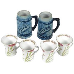 Soda fountain mugs & cups (6), 2 Hires Root Beer stoneware mugs & 4 Armour's Vigoral china flared cu
